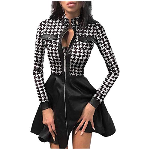 MODSGUE Lederkleid Frauen Cooler Ledermantel Langarm V-Kragen Winterjacke Pu Sexy Bodycon Minikleid mit Gürtel Langes Figurbetontes Kleid Elegant Damen Bleistiftrock von MODSGUE