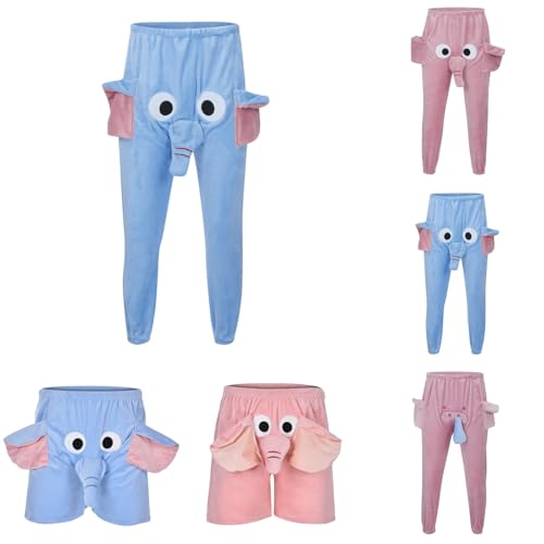 MODSGUE Lustig Schlafanzughose Lang/Kurz Elefant Hose mit Rüssel Pyjamahose Fleece Thermohose Freizeithose Winter Hosen Baumwolle Weihnachts Mode Pyjama Hose Elefanten Nachtwäschehose von MODSGUE
