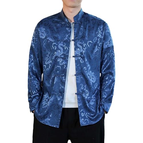 MODSGUE Männer weiße Satin -Seidenhemden Halsband Chinesisches Hemd große Größe mit Drachen Neujahrskleidung Bequem Atmungsaktiv Hemdbluse von MODSGUE
