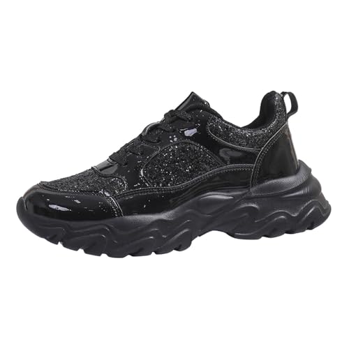 MODSGUE Pailletten Sneaker Damen Flache Low Glitzer Schuhe Bequeme Atmungsaktiv Schnürer Sportschuhe Joggingschuhe Schlupfschuhe Turnschuhe Outdoor Laufschuhe von MODSGUE