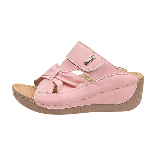 MODSGUE Pantoletten Damen Sommer Keilabsatz Elegante Slipper Peeptoe Bohemian Hausschuhe Plattform Mit Fussbett Römische Mit Absatz Pantoletten Orthopädische Sandalen Slides Plateau von MODSGUE