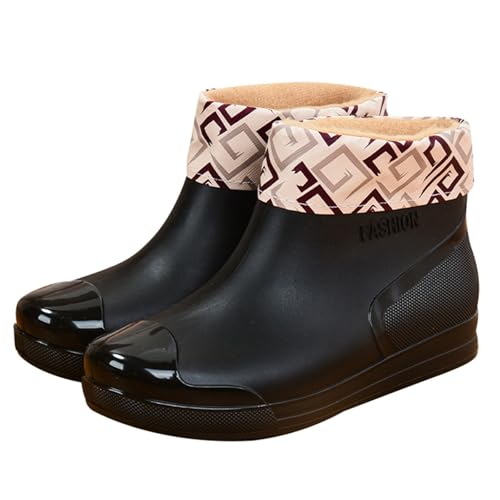 MODSGUE Regenstiefel Damen Kurz GefüTtert Gummistiefel Wasserdicht Rain Boots Kristall-Blumenmuster Gummischuhe Regen Wasserschuhe Wasserstiefel rutschfest Schuhe Outdoor Damenstiefel von MODSGUE