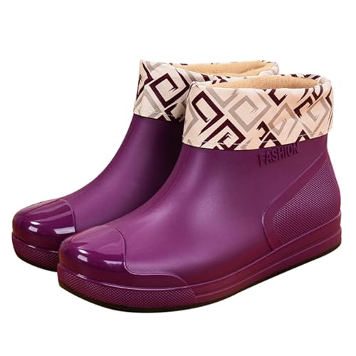 MODSGUE Regenstiefel Damen Kurz GefüTtert Gummistiefel Wasserdicht Rain Boots Kristall-Blumenmuster Gummischuhe Regen Wasserschuhe Wasserstiefel rutschfest Schuhe Outdoor Damenstiefel von MODSGUE
