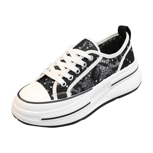 MODSGUE Sneaker Damen Spitze Turnschuhe Atmungsaktiv Mesh Stoffschuhe Plattform Flache Canvas Schuhe Outdoor Slip On Laufschuhe Schnürschuhe Bequem Freizeitschuhe Leicht Sportschuhe von MODSGUE