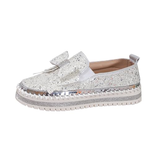 MODSGUE Sommerschuhe Damen Glitzer Pailletten Sneaker Flach Schuhe Laufschuhe Outdoor Turnschuhe Schnürer Freizeitschuhe Elegante Vermascht Wanderschuhe von MODSGUE