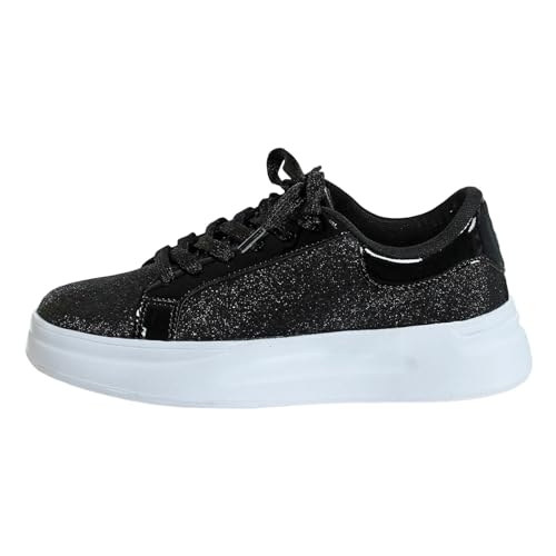 MODSGUE Sportschuhe Damen Glitzer Pailletten Sneaker Flach Schuhe Laufschuhe Outdoor Turnschuhe Schnürer Freizeitschuhe Elegante Atmungsaktiv Joggingschuhe von MODSGUE