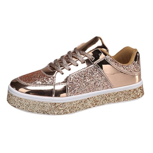 MODSGUE Sportschuhe Damen Glitzer Pailletten Sneaker Flach Schuhe Laufschuhe Outdoor Turnschuhe Schnürer Freizeitschuhe Elegante Joggingschuhe von MODSGUE