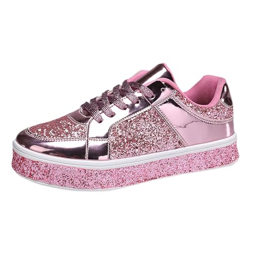 MODSGUE Sportschuhe Damen Glitzer Pailletten Sneaker Flach Schuhe Laufschuhe Outdoor Turnschuhe Schnürer Freizeitschuhe Elegante Joggingschuhe von MODSGUE