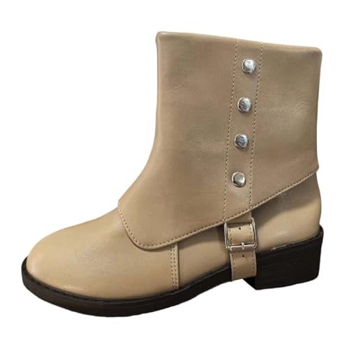MODSGUE Stiefel Damen Bequeme Wildleder Kurz Elegant Absatz Westernstiefel Bequem Basic Sommer Damenstiefel Runde Zehen Hohe Einfarbige Langschaft Boots Westernstiefel von MODSGUE