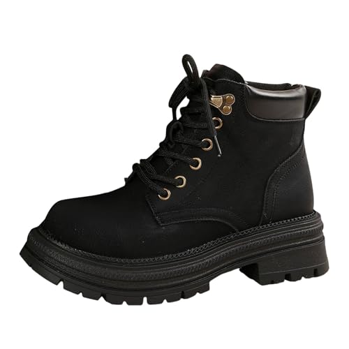 MODSGUE Stiefel Damen Winterschuhe Vintage Gothic Schlupf Winterstiefel Plateau Stiefel Biker Boots Wanderstiefel Sicherheitsschuhe Schlupfstiefel Schwarz Kampfstiefel Mit Schnürung von MODSGUE