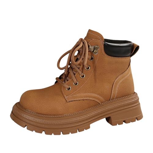 MODSGUE Stiefel Damen Winterschuhe Vintage Gothic Schlupf Winterstiefel Plateau Stiefel Biker Boots Wanderstiefel Sicherheitsschuhe Schlupfstiefel Schwarz Kampfstiefel Mit Schnürung von MODSGUE