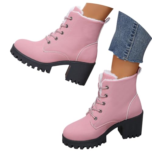 MODSGUE Stiefeletten Damen Absatz Blockabsatz High Heels Kurzschaft Stiefel Warme Winterstiefel Rutschfeste Halbstiefel Schnürstiefel Ankle Boots Klassisch Damenschuhe Winterschuhe von MODSGUE