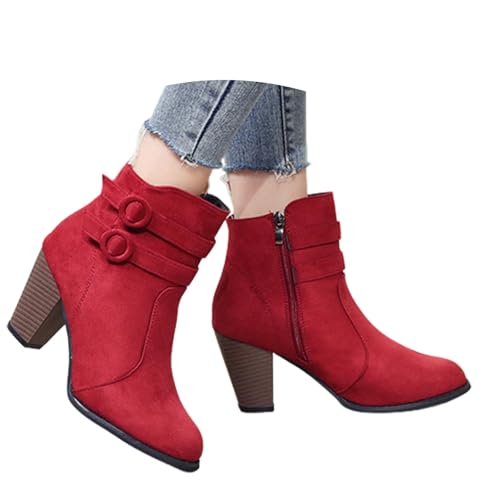 MODSGUE Stiefeletten Damen Elegant Wildleder Halbstiefel Basic Schlupfschuhe Stiefel Mit Schnalle Kurzstiefel Winterstiefel Halbhohe Absatz Ankle Boots Halbhoch Westernstiefel Damenstiefel von MODSGUE