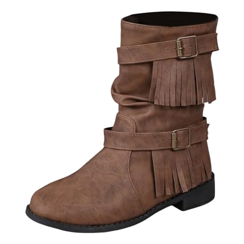 MODSGUE Stiefeletten Damen Elegant Wildleder Halbstiefel Spitz Schlupfschuhe Stiefel Halbhoch Westernstiefel Damenstiefel Mit Schnalle Kurzstiefel Winterstiefel Halbhohe Absatz Ankle Boots von MODSGUE