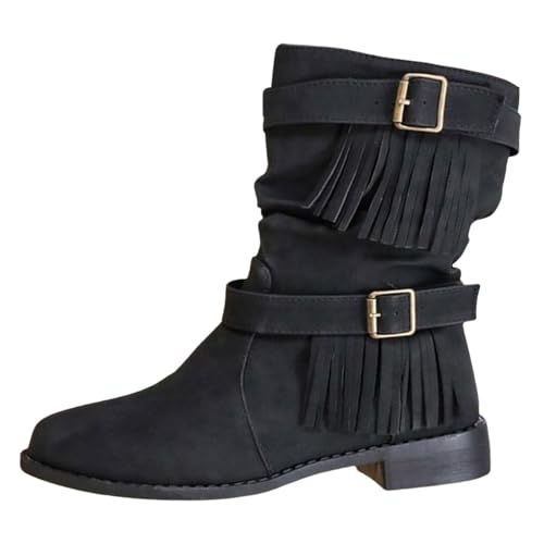 MODSGUE Stiefeletten Damen Elegant Wildleder Halbstiefel Spitz Schlupfschuhe Stiefel Halbhoch Westernstiefel Damenstiefel Mit Schnalle Kurzstiefel Winterstiefel Halbhohe Absatz Ankle Boots von MODSGUE