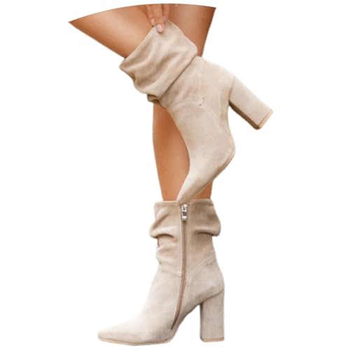 MODSGUE Stiefeletten Damen Elegant Wildleder Halbstiefel Spitz Schlupfschuhe Stiefel Mit Schnalle Kurzstiefel Westernstiefel Damenstiefel Einfarbig Halbhohe Bequemer Absatz Ankle Boots Halbhoch von MODSGUE
