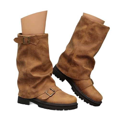 MODSGUE Stiefeletten Damen Halbstiefel Runde Schlupfschuhe Niederung Stiefel Mit Schnalle Casual Stiefel aus Leder Westernstiefel Mit Schnalle Kurzstiefel Winterstiefel von MODSGUE