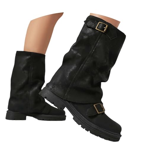 MODSGUE Stiefeletten Damen Halbstiefel Runde Schlupfschuhe Niederung Stiefel Mit Schnalle Casual Stiefel aus Leder Westernstiefel Mit Schnalle Kurzstiefel Winterstiefel MODSGUE Stiefeletten Damen Halbstiefel Runde Schlupfschuhe Niederung Stiefel Mit Schnalle Casual Stiefel aus Leder Westernstiefel Mit Schnalle Kurzstiefel Winterstiefel von MODSGUE