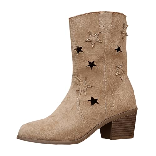 MODSGUE Stiefeletten Damen Herbst Wildleder Cowboystiefel Damen Halbstiefel Schlupfschuhe Winter Stiefel Kurzstiefel Übergangsstiefel Blockabsatz Ankle Boots von MODSGUE
