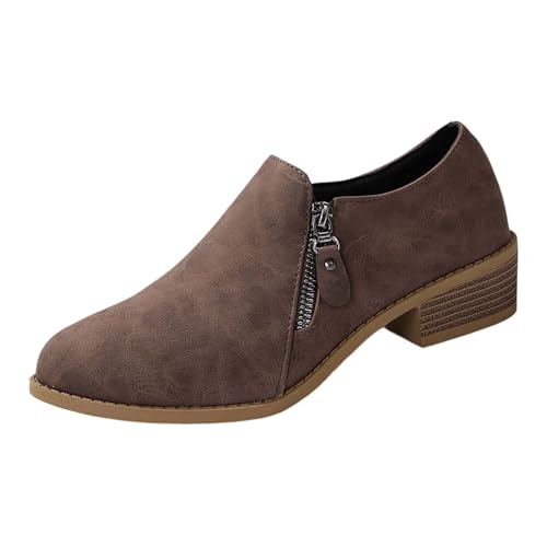 MODSGUE Stiefeletten Damen Kurzstiefel Cowboystiefel Halbstiefel Einfarbig Orthopädische Boots Mit Zipper Herbst Winter Damenstiefel Herbststiefel Blockabsatz Übergangsstiefel von MODSGUE
