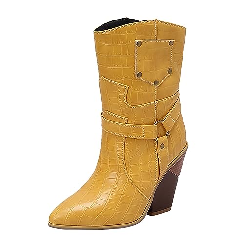 MODSGUE Stiefeletten Damen Wildleder Cowboystiefel Halbstiefel Schlupfschuhe Niederung Stiefel Kurzstiefel Einfarbig Übergangsstiefel Blockabsatz Ankle Boots Halbhoch Damenstiefel von MODSGUE