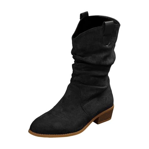 MODSGUE Stiefeletten Damen Wildleder Cowboystiefel Halbstiefel Schlupfschuhe Niederung Stiefel Kurzstiefel Halbhoch Damenstiefel Einfarbig Übergangsstiefel Blockabsatz Ankle Boots von MODSGUE