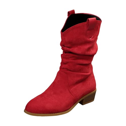 MODSGUE Stiefeletten Damen Wildleder Cowboystiefel Halbstiefel Schlupfschuhe Niederung Stiefel Kurzstiefel Halbhoch Damenstiefel Einfarbig Übergangsstiefel Blockabsatz Ankle Boots von MODSGUE