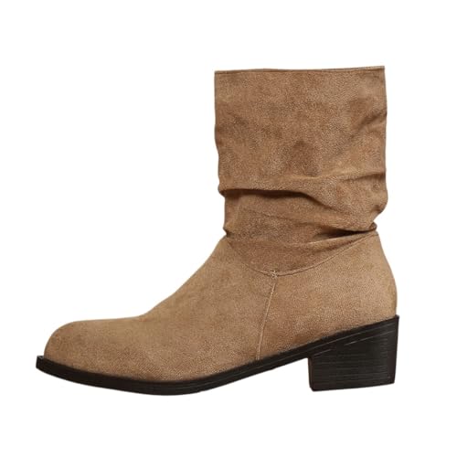 MODSGUE Stiefeletten Damen Wildleder Elegante Stiefel Halbhoch Damenstiefel mit Blockabsatz Stiefel Einfarbig Basic Bequem Winter Westernstiefel Ankle Boots von MODSGUE
