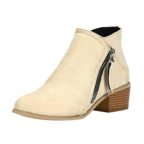 MODSGUE Stiefeletten mit Ergonomischer Unterstützung Damen Wildleder-Stiefel mit Niedrigem Absatz,Einfarbig,Modische Spitze Zehen,Seitlicher Reißverschluss von MODSGUE