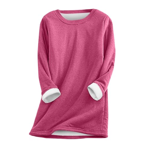 MODSGUE Teddy Fleece Pullover Damen Grosse Grössen Fleecepullover Einfarbig Rundhals Sweatshirt Ohne Kapuze Langarm Warm Gefütterte Pulli Freizeit Winter Fleecepulli Basic Plüsch Langarmshirt von MODSGUE