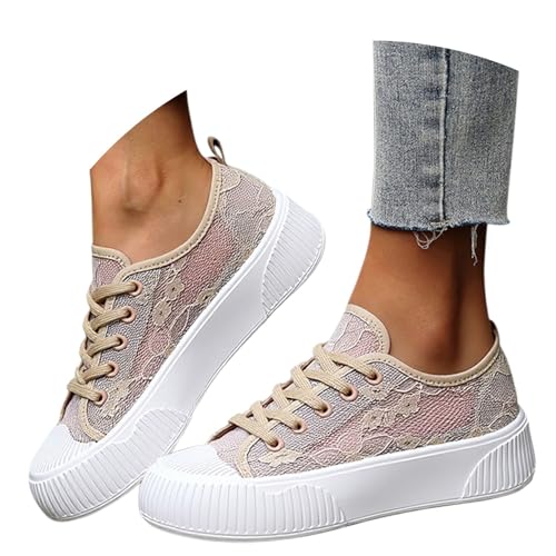 MODSGUE Trachten Sneaker Damen Weiss Turnschuhe Spitzen Trachtenschuhe - Elegant Sommerschuhe Spitze Bestickte Freizeitschuhe Flach Mesh Walkingschuhe Sommer Stoffschuhe Dirndl Schuhe von MODSGUE