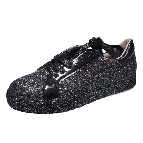 MODSGUE Trachten Sneakers Damen Pailletten Flache Low Sneaker Atmungsaktiv Strass Glitzer Turnschuhe Outdoor Sportschuhe Oktoberfest Walkingschuhe Laufschuhe von MODSGUE