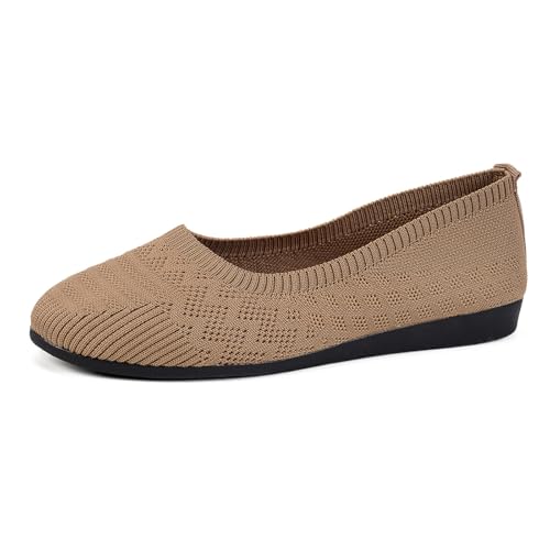 MODSGUE Weiß Ballerinas Damen Flache Atmungsaktive Schuhe Knit Kleid Runde Zehe Loafer Slip On Walking Ballerina Klassische Sommerschuhe Niedriger Weich von MODSGUE