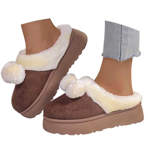 MODSGUE Winter Damen Hausschuhe Warmes Futter Dickbesohlte Bedruckte Kontursohle Damen Baumwollschuhe Warm Und Rutschfest Indoor Outdoor Winterhausschuhe von MODSGUE