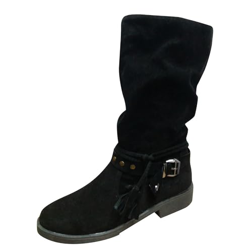 MODSGUE Winter Stiefeletten Damen Elegant Kurz Stiefel Für Outdoor Mit Keilabsatz Leder Ankle Boots Für Party Plüsch Gefüttert Schneestiefel Warm Baumwollschuhe von MODSGUE