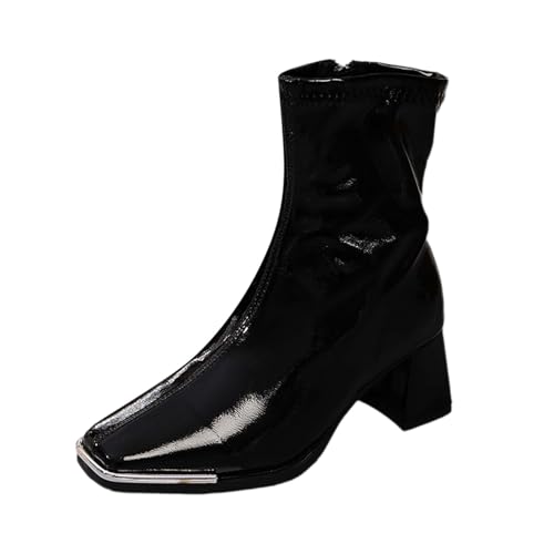 MODSGUE Winter Stiefeletten Damen mit Blockabsatz PU Ankle Boots Stiefel Mit Reißverschluss Kurzstiefel Übergangsstiefel Bootie Elegante Walking Herbst Basic Damenstiefel von MODSGUE