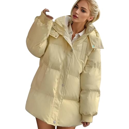 MODSGUE Winterjacke Damen Business Winterparka Casual Steppjacke Einfarbig Bequemes Daunenjacke Oversize Fleecejacke Business Outwear Beige von MODSGUE