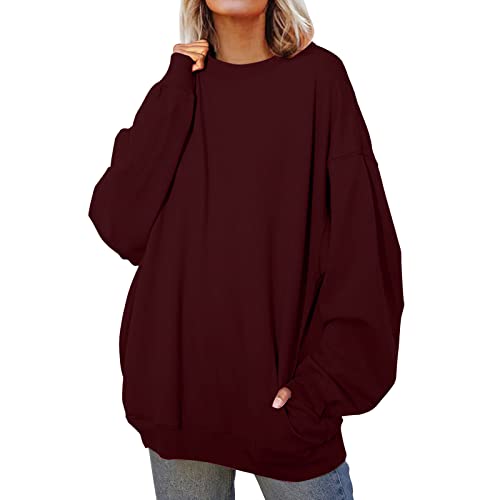 MODSGUE Womens Daily Print Sweatshirt Long Pullover Letter Print O Neck Printing Langarm Damen Skateboard Hoodie Damenbluse Roter Damen Pulli von MODSGUE