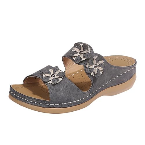 Sandalen Damen Sommer Orthopädische Rutschfest Weiche Pantoffeln Peep Toe Leichte Breite Füße Keilsandale Basic Sommerschuhe Keilabsatz mit Fußgewölbestütze Sandaletten Strandschuhe von MODSGUE
