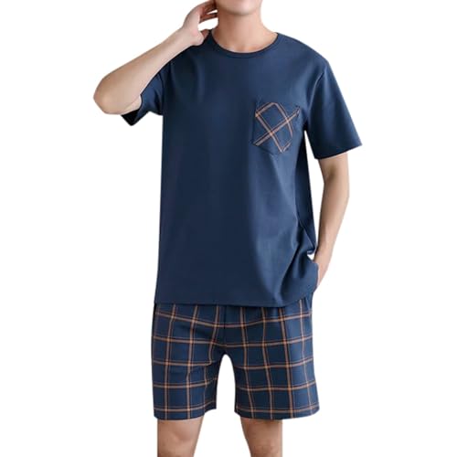 Schwarz Schlafanzug Herren Kurz Pyjama Shorty Zweiteilige Pyjamas Set Nachtwäsche Kurzarm Tshirt Schlafanzughose für Männer Pyjama kurzer Short von MODSGUE
