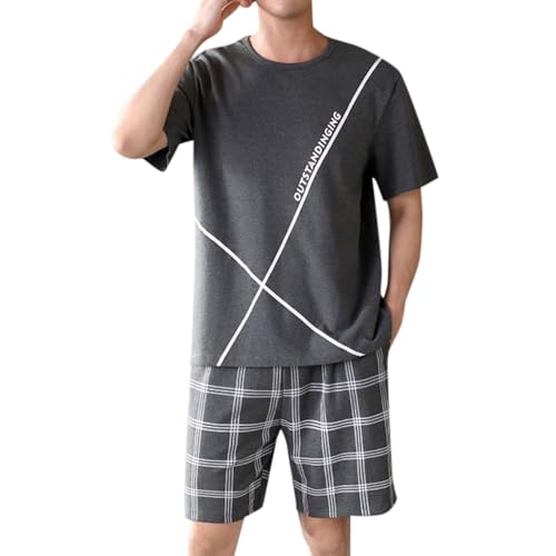 Schwarz Schlafanzug Herren Kurz Pyjama Shorty Zweiteilige Pyjamas Set Nachtwäsche Kurzarm Tshirt Schlafanzughose für Männer Pyjama kurzer Short von MODSGUE