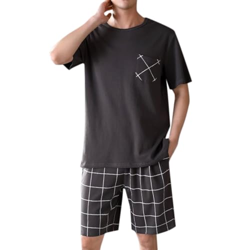 Schwarz Schlafanzug Herren Kurz Pyjama Shorty Zweiteilige Pyjamas Set Nachtwäsche Kurzarm Tshirt Schlafanzughose für Männer Pyjama kurzer Short von MODSGUE
