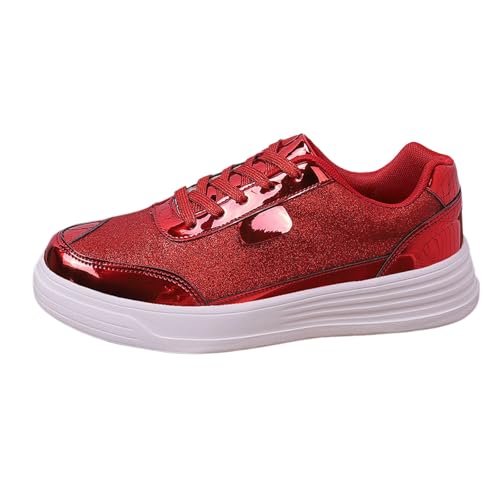 Sneaker Damen Glitzer Schuhe mit Dicker Sohle Casual Schnürschuh Outdoor Leichtgewichts Atmungsaktiv Walkingschuhe Flache Low Einfarbig Bequem Turnschuhe von MODSGUE
