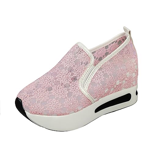 Sneaker Damen Keilabsatz Schuhe Atmungsaktive Ausgeschnittene Spitze Stoffschuhe Hochzeits-Walking Schuhe Frauen Laufschuhe Beuqem Outdoor Slip On Walkingschuhe Glitzer Loafers von MODSGUE