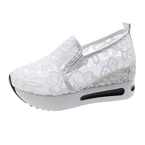 Sneaker Damen Pailletten Keilabsatz Schuhe Atmungsaktive Hochzeitsschuhe Ausgeschnittene Spitze Stoffschuhe Frauen Laufschuhe Sommer Outdoor Slip On Basic Walkingschuhe von MODSGUE