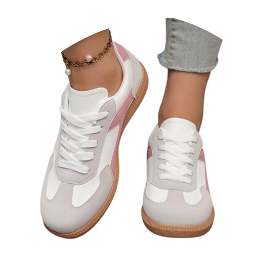Sneaker Damen Retro Flach Leder Modische Sneaker Tennis Und Skateboarden Klassische Mit Schnürsenkeln Gummisohle rutschfeste Freizeit Skate-Schuhe Freizeitschuhe Turnschuhe von MODSGUE