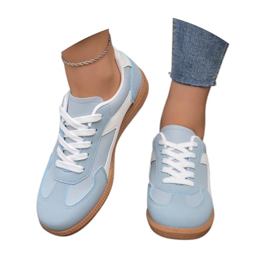 Sneaker Damen Retro Flach Leder Modische Sneaker Tennis Und Skateboarden Klassische Mit Schnürsenkeln Gummisohle rutschfeste Freizeit Skate-Schuhe Freizeitschuhe Turnschuhe von MODSGUE
