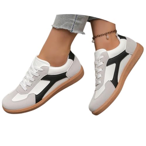 Sneaker Damen Retro Flach Leder Modische Sneaker Tennis Und Skateboarden Klassische Mit Schnürsenkeln Gummisohle rutschfeste Freizeit Skate-Schuhe Freizeitschuhe Turnschuhe von MODSGUE
