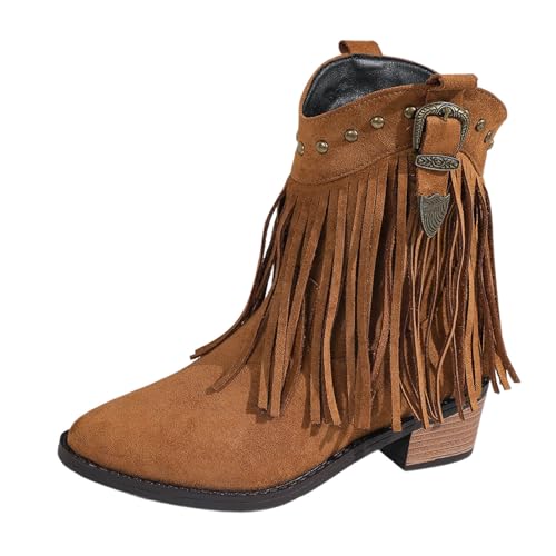 Stiefeletten Damen Beige Mit Absatz Leder, Damen Kniestiefel Cowboy-Stiefel Fransen Klassischer Stiefel Niedrige Absätze Vintage Spitz Stiefel Wildleder Kniehohe Booties Stiefeletten Damen Beige Mit Absatz Leder, Damen Kniestiefel Cowboy-Stiefel Fransen Klassischer Stiefel Niedrige Absätze Vintage Spitz Stiefel Wildleder Kniehohe Booties von MODSGUE
