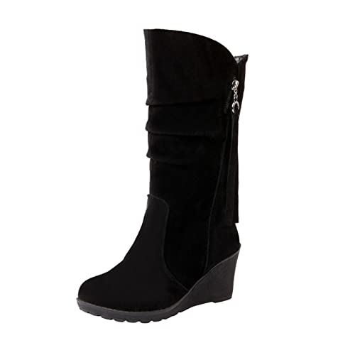 Stiefeletten Damen Mit Absatz Elegant Wildlederstiefel Keilabsatz Halbstiefel Einfarbig Damenstiefel Halbschaft Schlupfstiefel Halbhohe Boots Stilettos Kurzschaft Stiefel von MODSGUE
